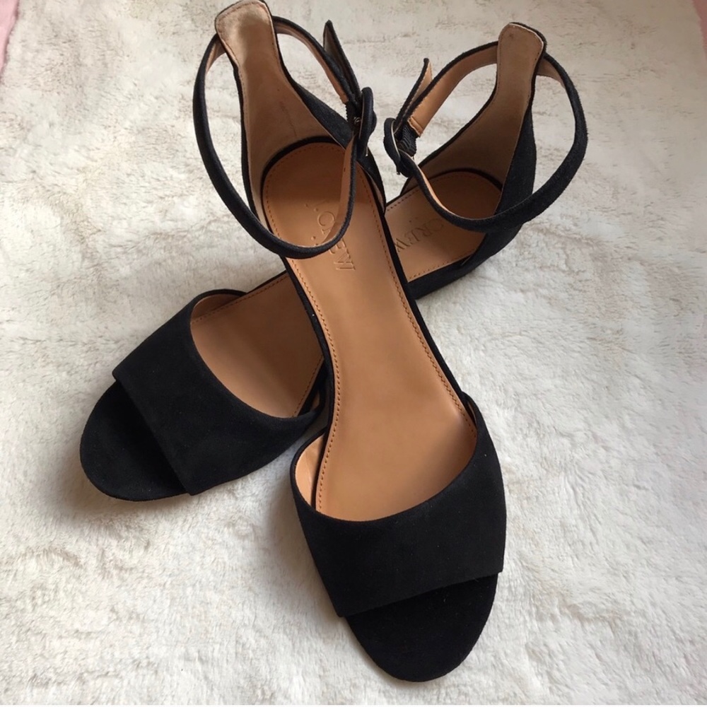 J Crew Factory Black Suede demi-wedge sandals 9